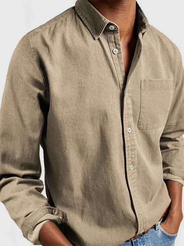 Sophisticated Autumn-Winter Lapel Men's Shirt with Welt Pocket