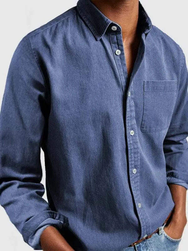 Sophisticated Autumn-Winter Lapel Men's Shirt with Welt Pocket
