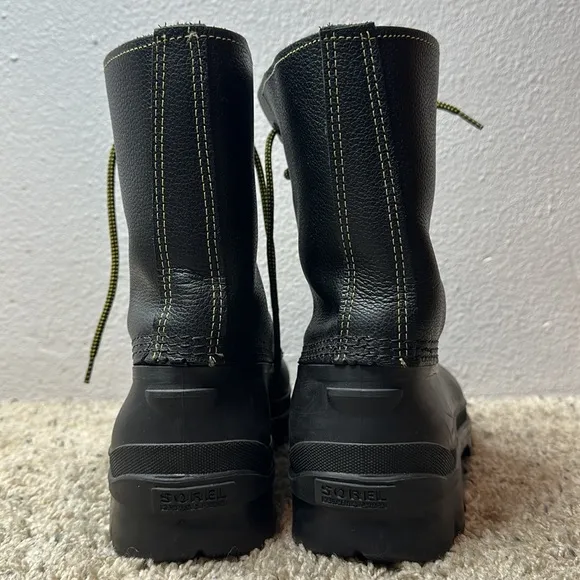 Sorel Men’s Leather Rubber Black Yellow Laces Boots Size 11