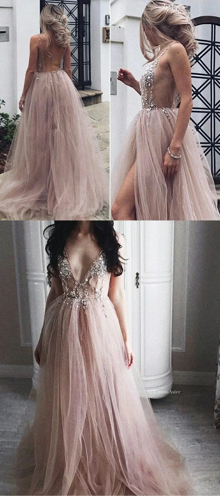 Spaghetti Straps Beaded Chic Prom Dresses A Line Elegant Evening Formal Dress