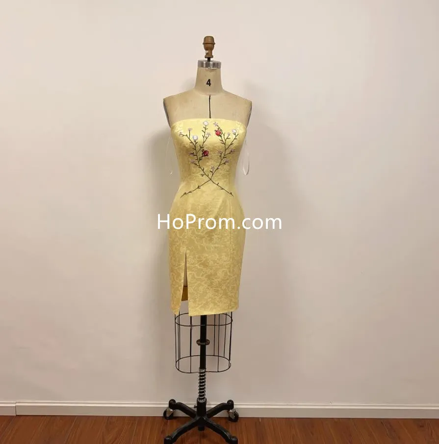 Strapless Rachel Green Short Dress Yellow Embroidered Dress Prom Homecoming Dress