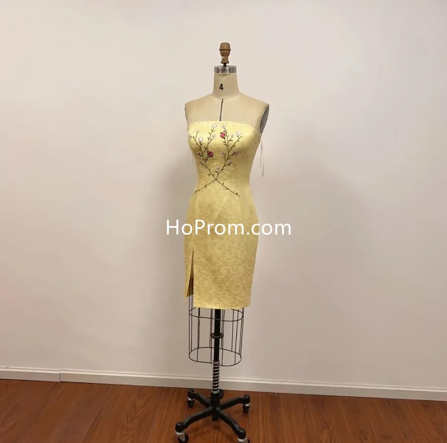 Strapless Rachel Green Short Dress Yellow Embroidered Dress Prom Homecoming Dress