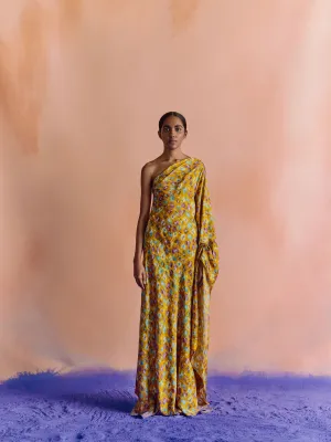 Studio Rigu   I   Womenswear, Western Morton Flared Trousers Yellow Base With Small Flower In Red /Pink/ Blue  Srdd024