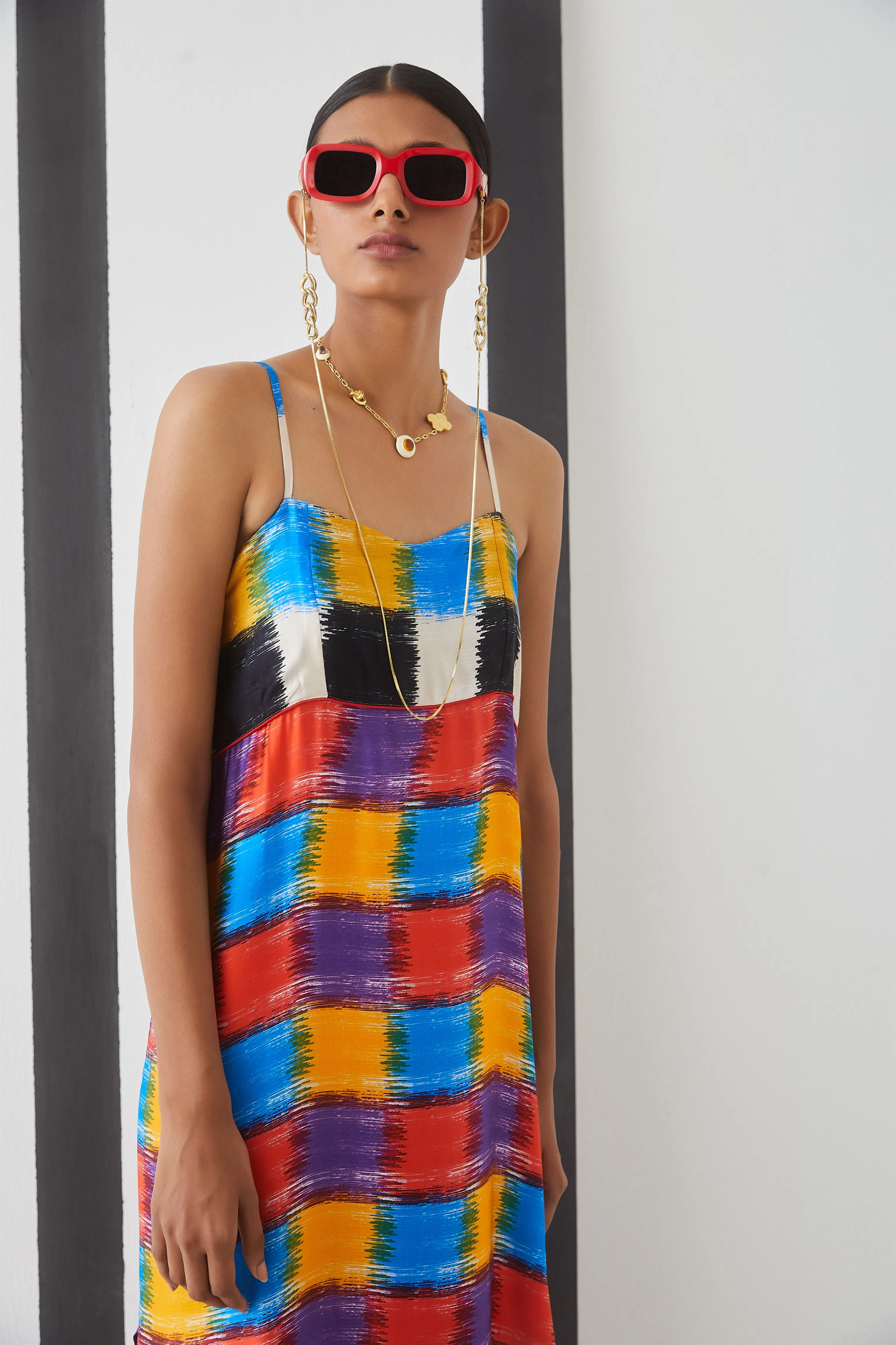Studio Rigu Reki Baltimore Check Slip Dress Digital Print Vegan Silk Arcadia Collection