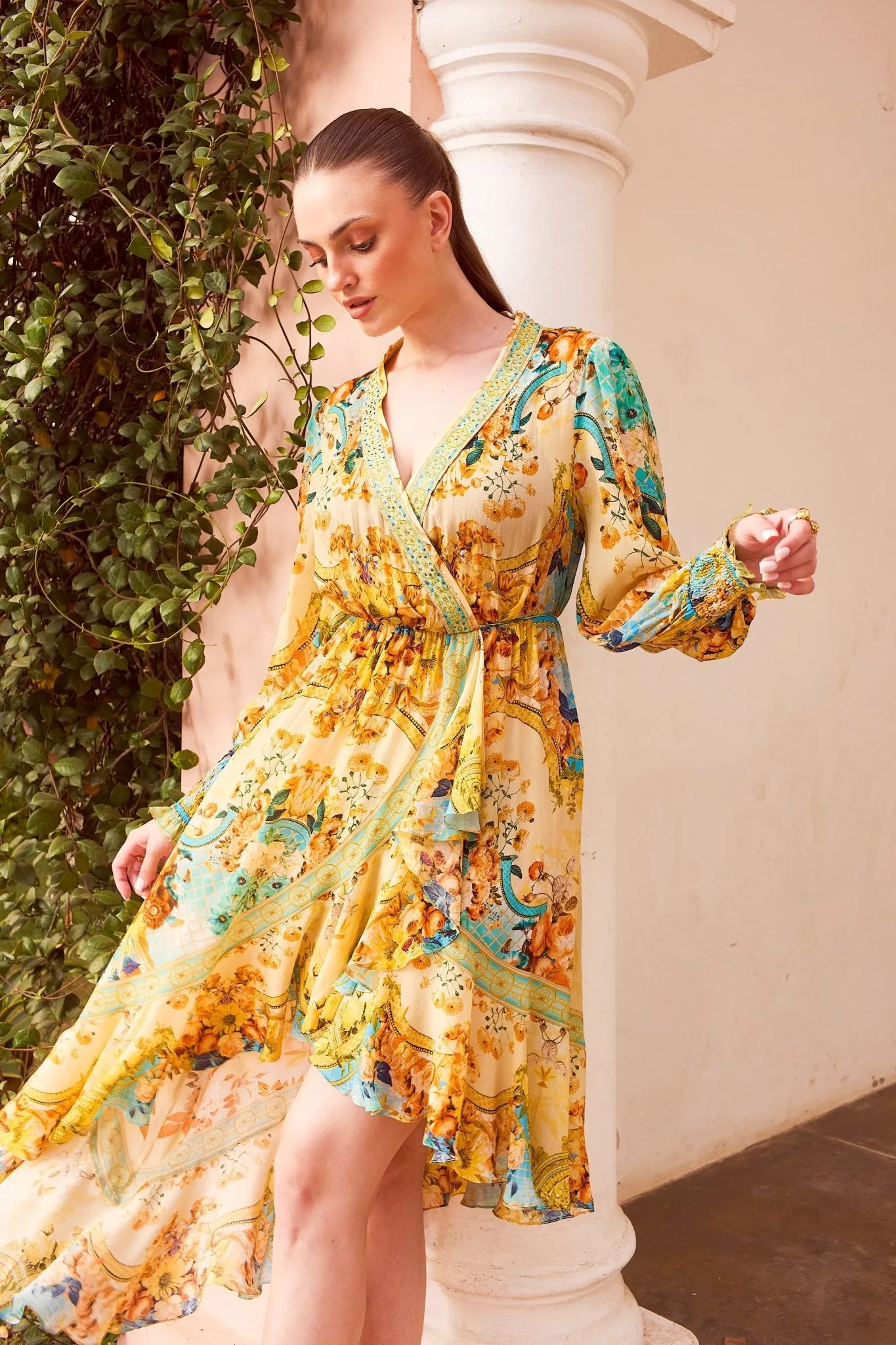 SUMMER GARDEN HI LOW WRAP DRESS