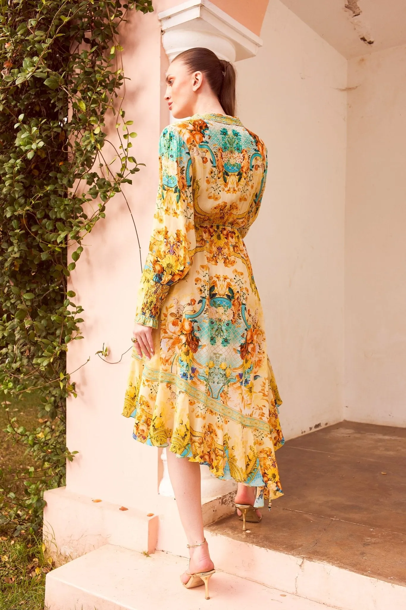 SUMMER GARDEN HI LOW WRAP DRESS