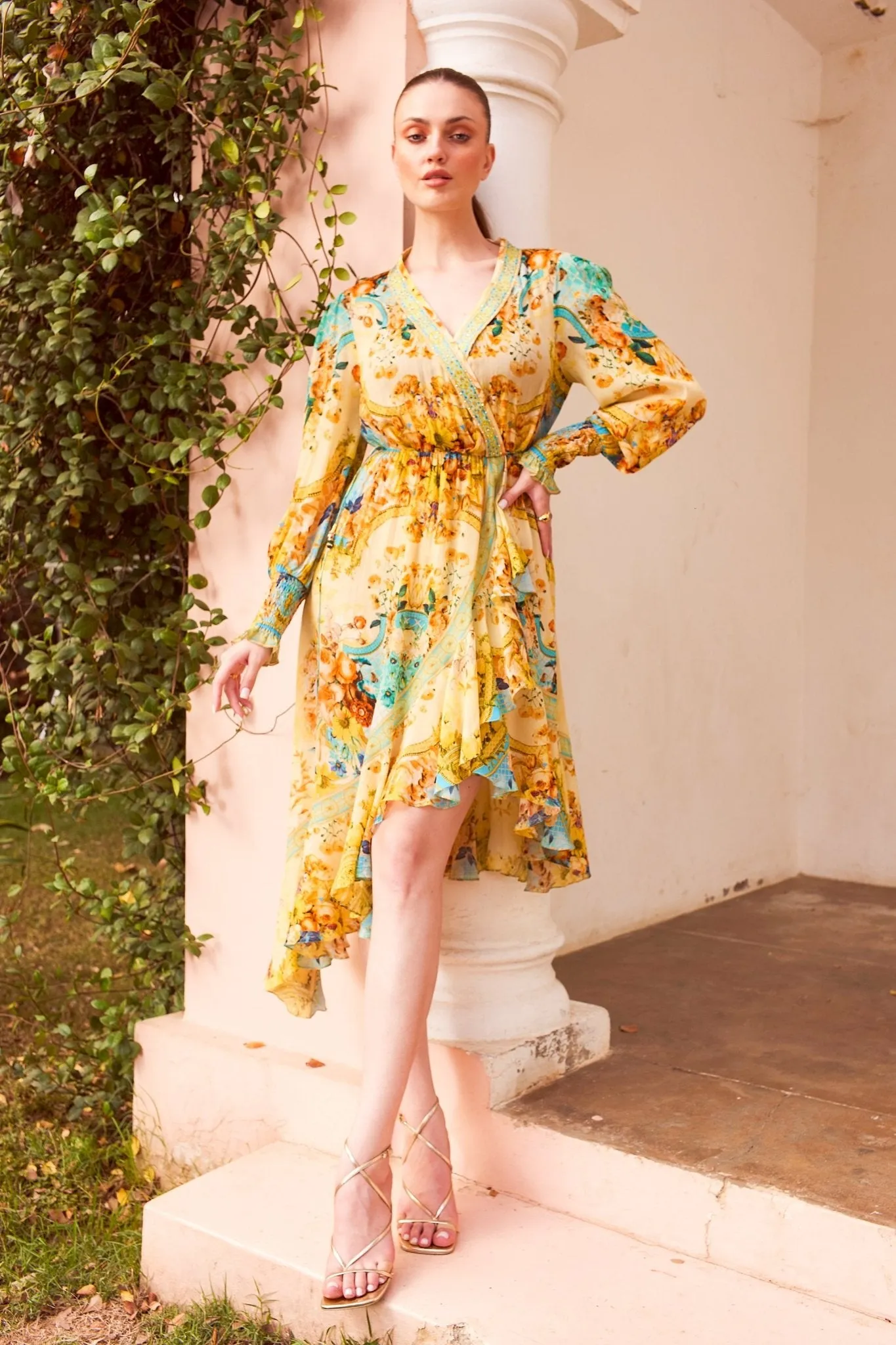 SUMMER GARDEN HI LOW WRAP DRESS