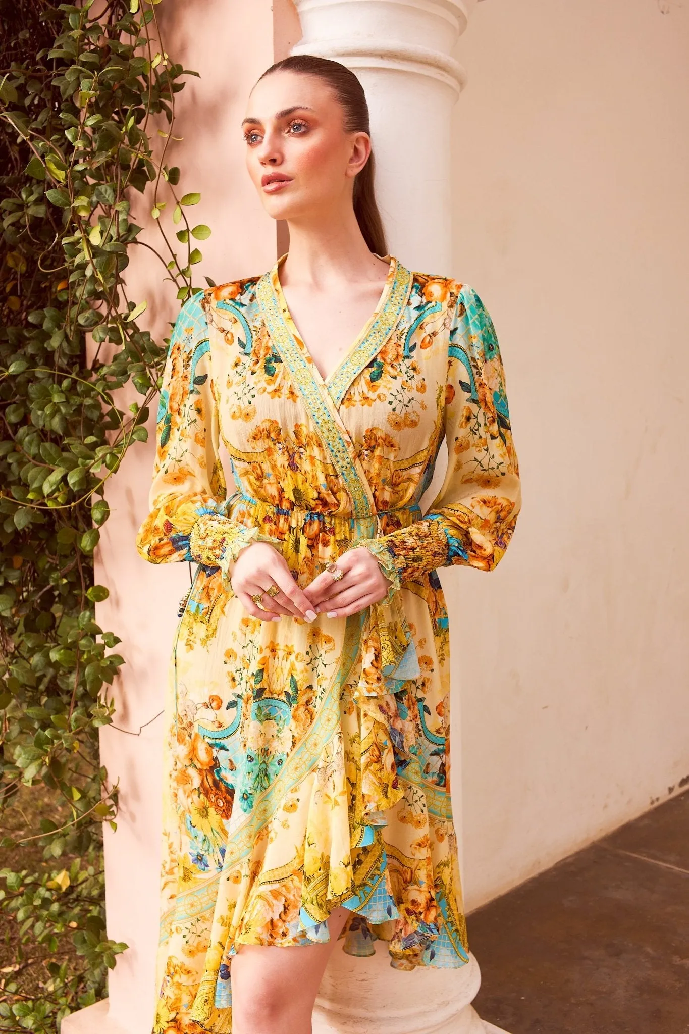 SUMMER GARDEN HI LOW WRAP DRESS