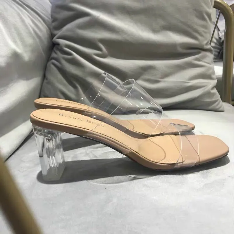 Summer Pumps Sandals PVC Jelly Slippers Open Toe High Heels Transparent Perspex Slippers Shoes Heel Clear Sandals