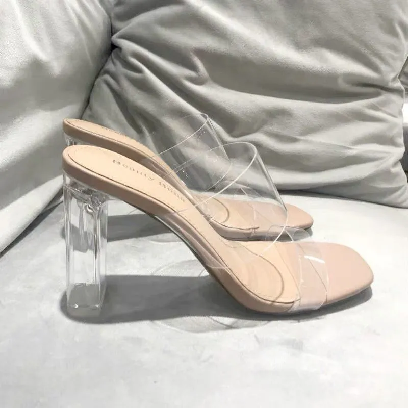 Summer Pumps Sandals PVC Jelly Slippers Open Toe High Heels Transparent Perspex Slippers Shoes Heel Clear Sandals