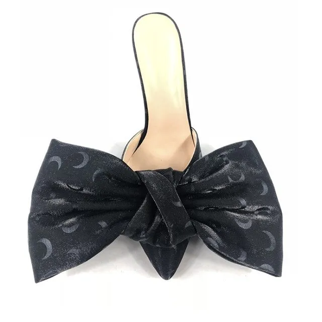 Summer Sexy Black Open Toe Big Bow Tie Leopard Slippers Fashion