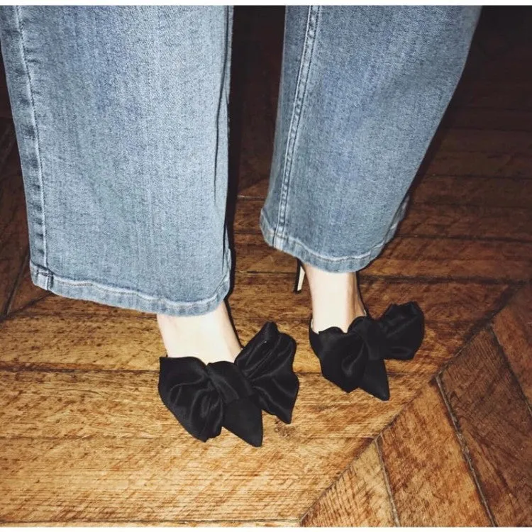 Summer Sexy Black Open Toe Big Bow Tie Leopard Slippers Fashion