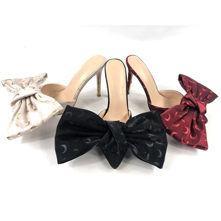 Summer Sexy Black Open Toe Big Bow Tie Leopard Slippers Fashion