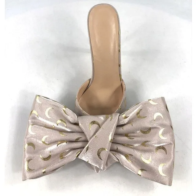 Summer Sexy Black Open Toe Big Bow Tie Leopard Slippers Fashion