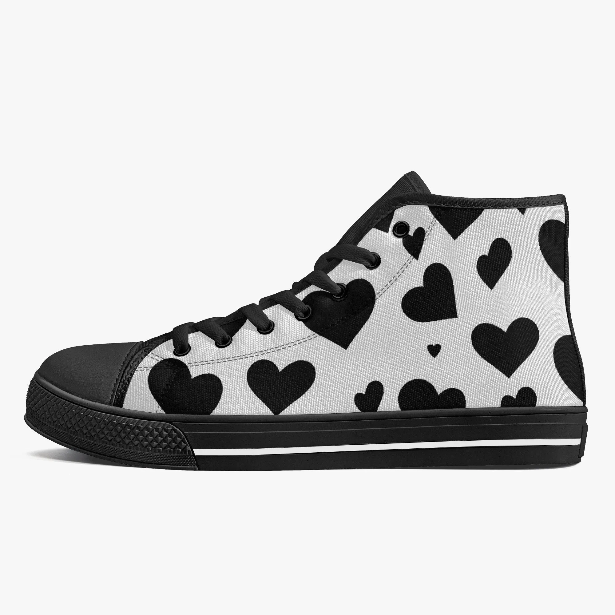 Sweetheart Classic High-Top Canvas Shoes - White/Black