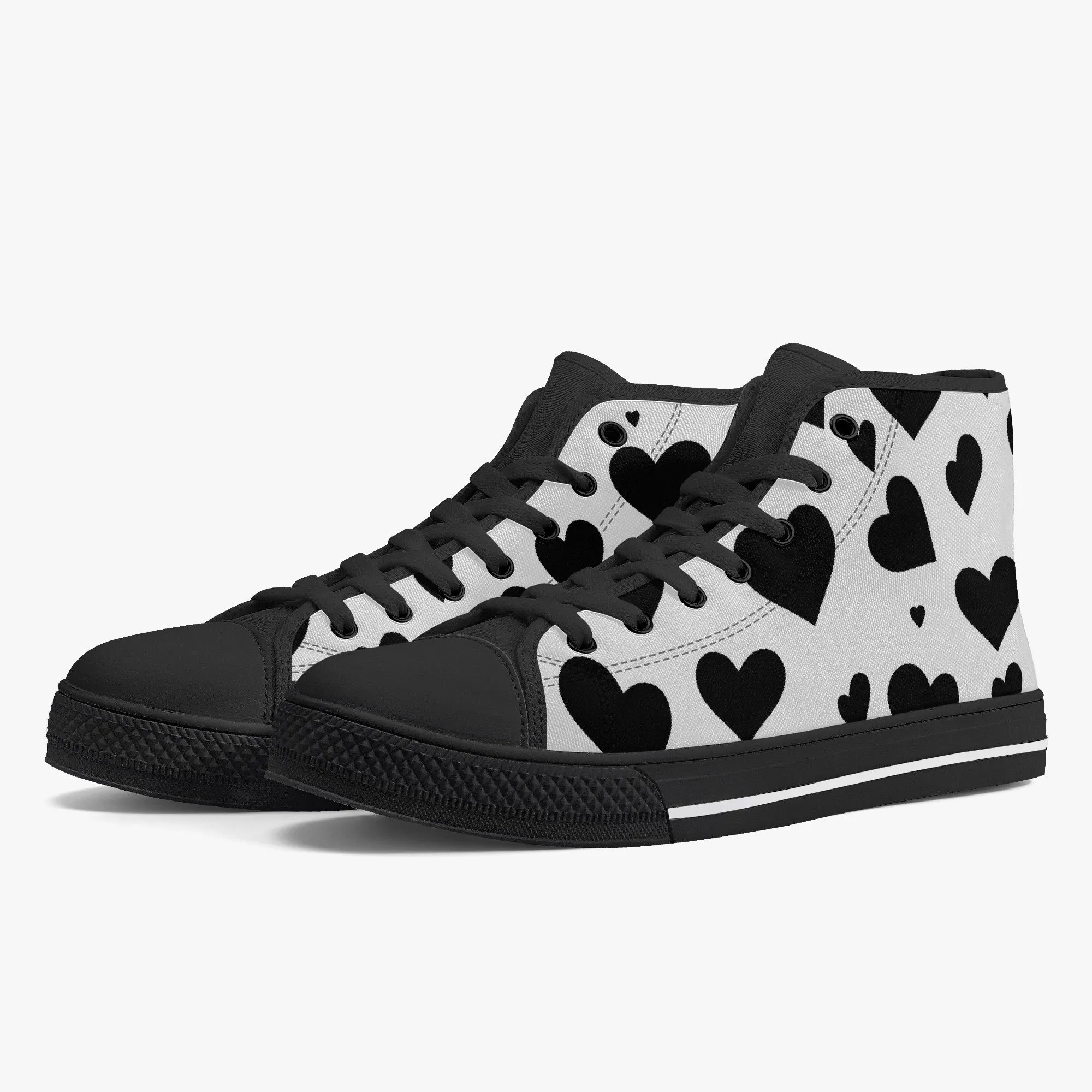 Sweetheart Classic High-Top Canvas Shoes - White/Black