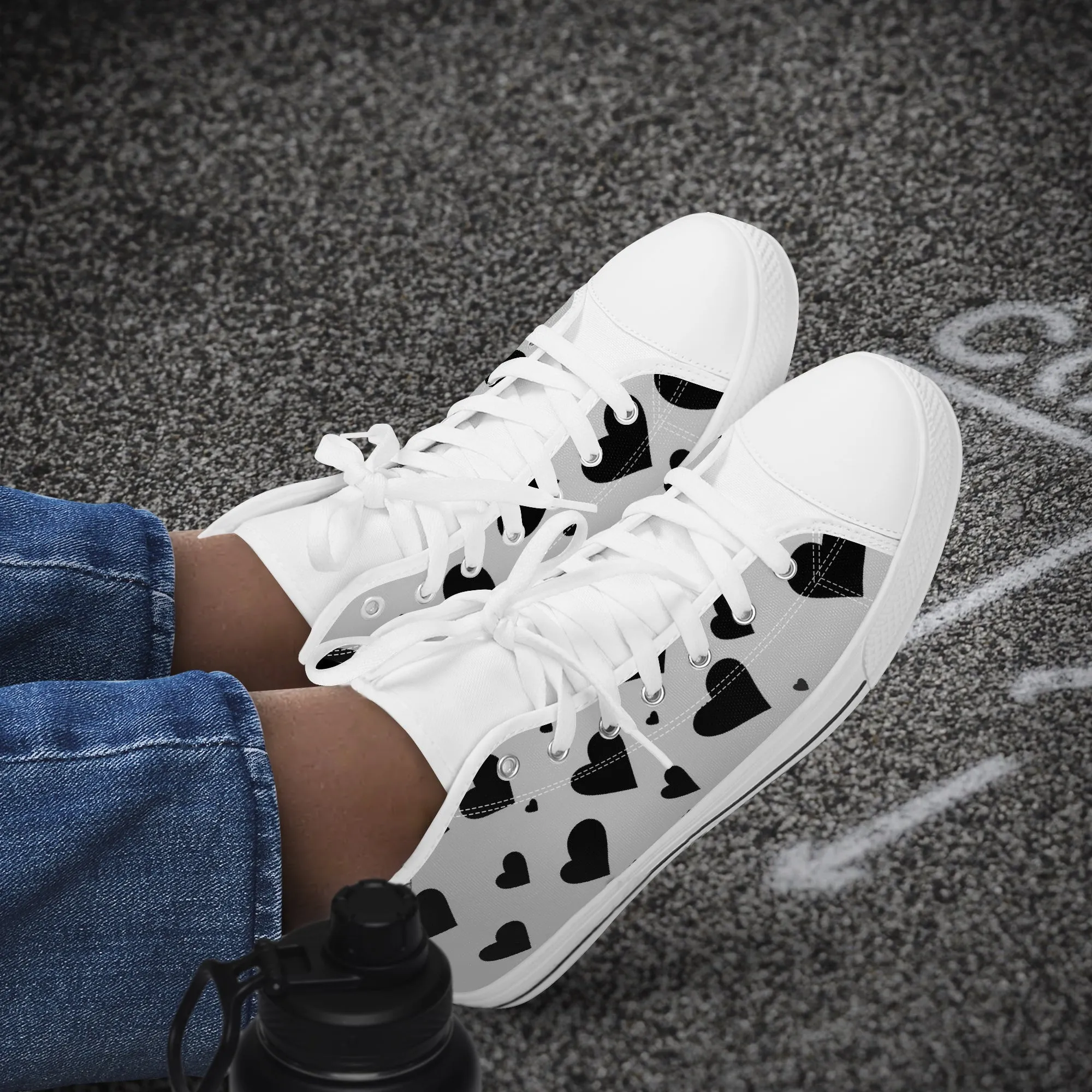 Sweetheart Classic High-Top Canvas Shoes - White/Black
