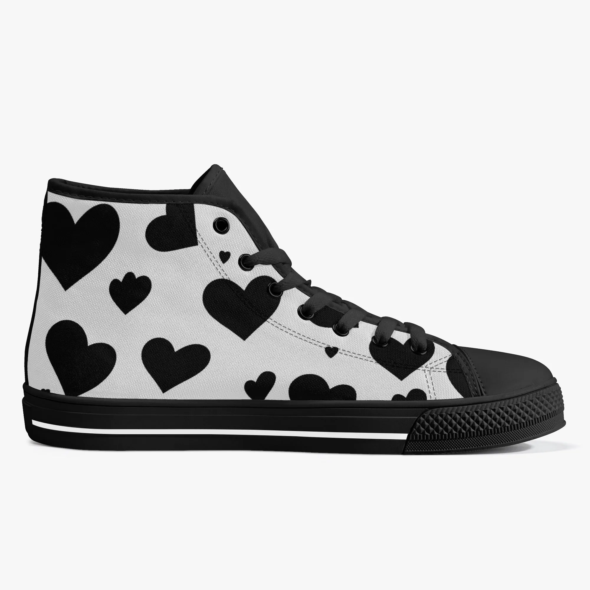 Sweetheart Classic High-Top Canvas Shoes - White/Black