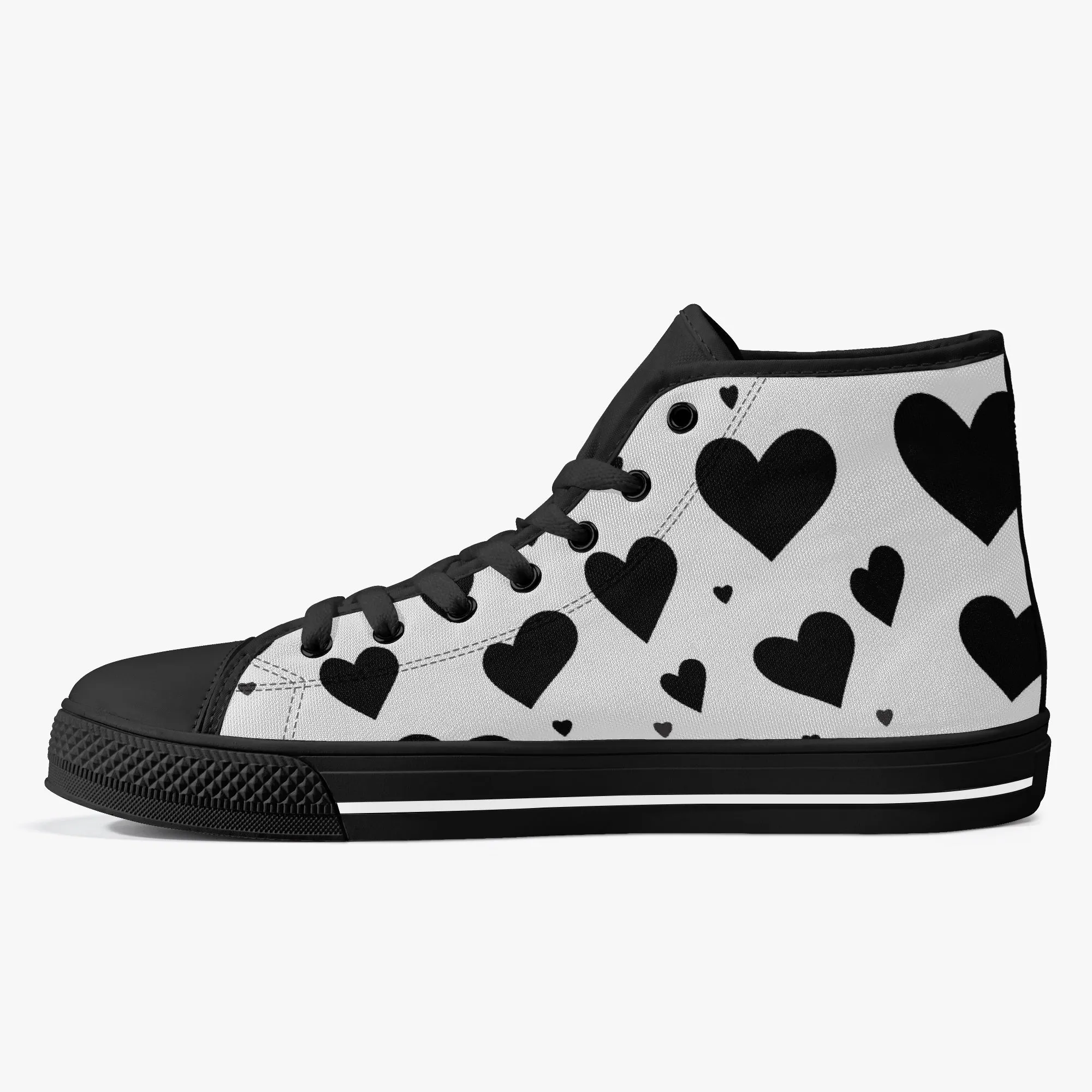Sweetheart Classic High-Top Canvas Shoes - White/Black