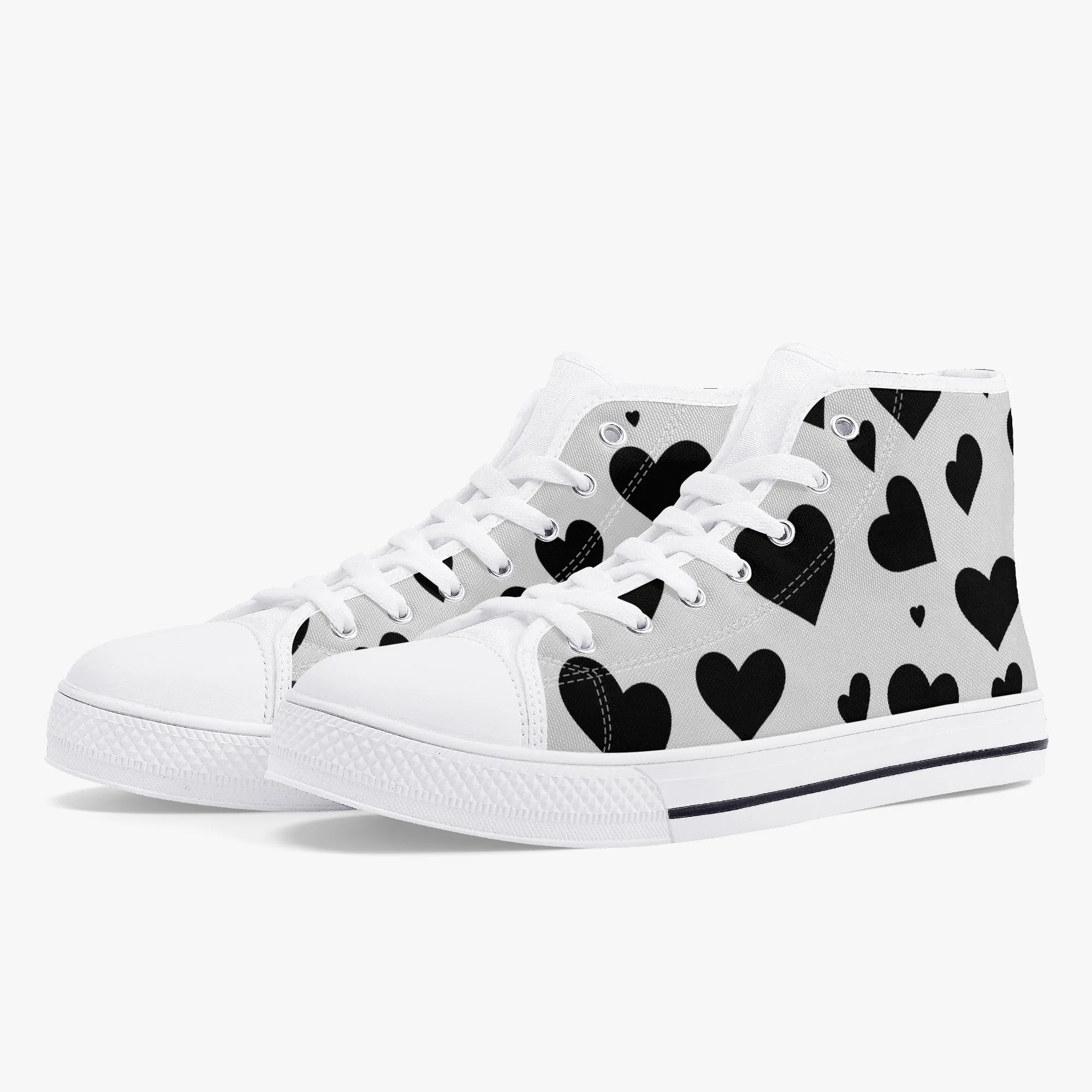 Sweetheart Classic High-Top Canvas Shoes - White/Black