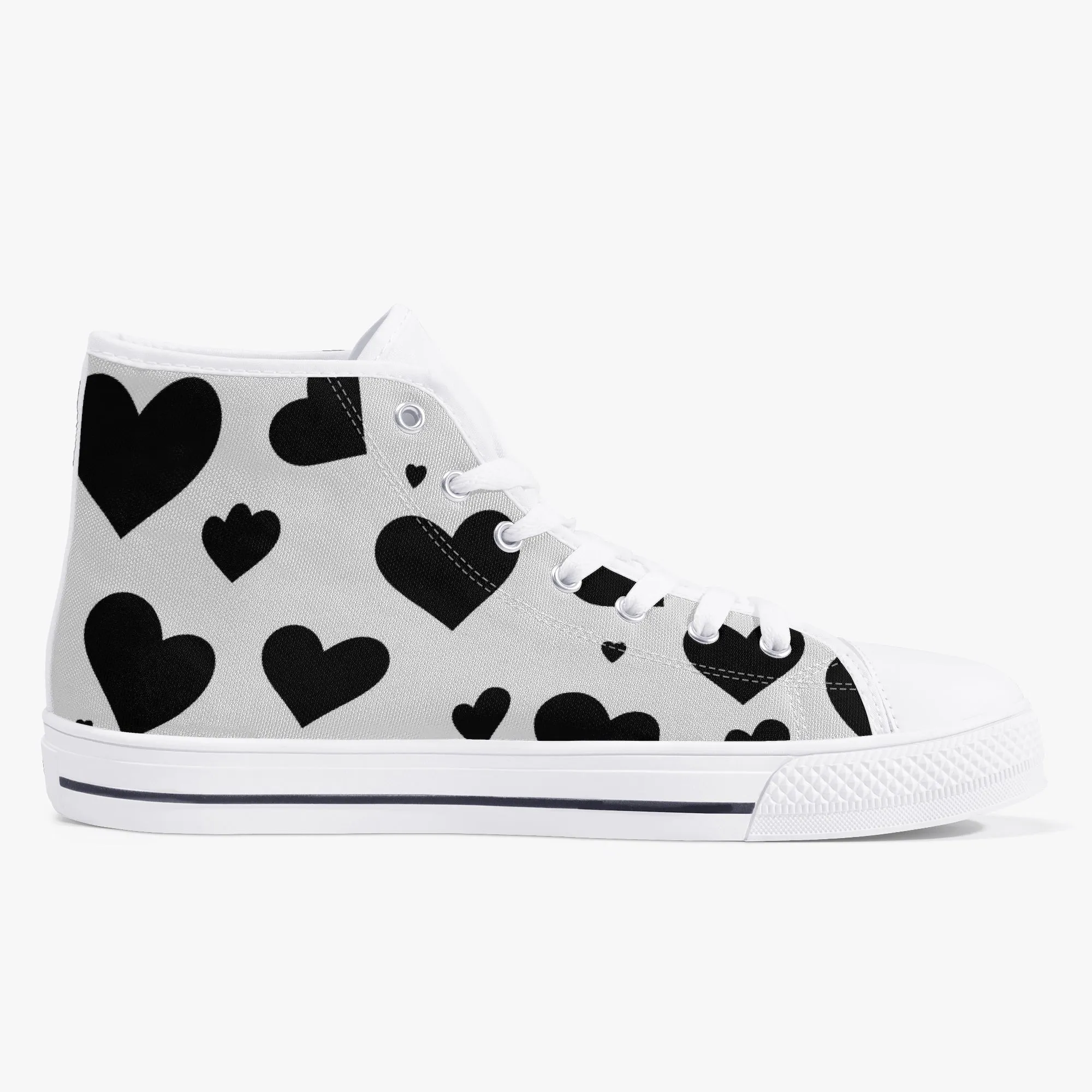 Sweetheart Classic High-Top Canvas Shoes - White/Black