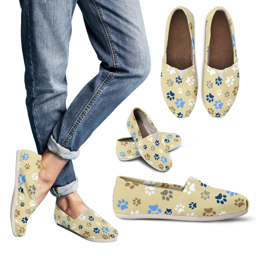 Tan Paw Print Women's Casual Canvas Shoes