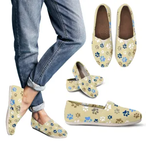 Tan Paw Print Women's Casual Canvas Shoes