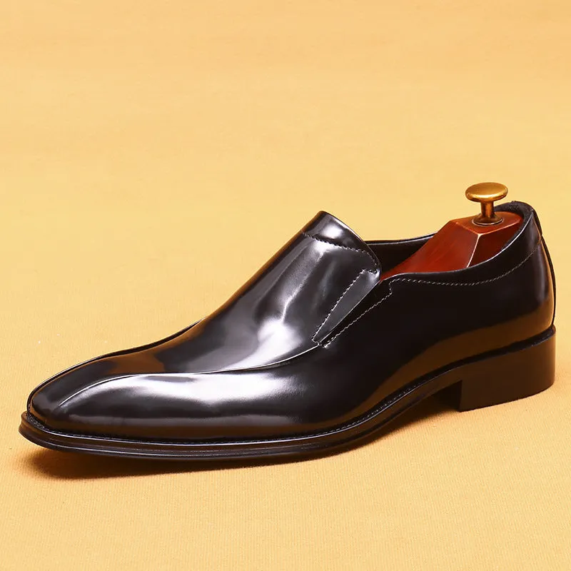 Top Layer Cowhide Men's Leather Shoes British Business Dress Leather Shoes Men's Wedding Groom's Shoes Genuine Leather Slip on Pointed Loafers23666