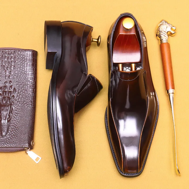 Top Layer Cowhide Men's Leather Shoes British Business Dress Leather Shoes Men's Wedding Groom's Shoes Genuine Leather Slip on Pointed Loafers23666