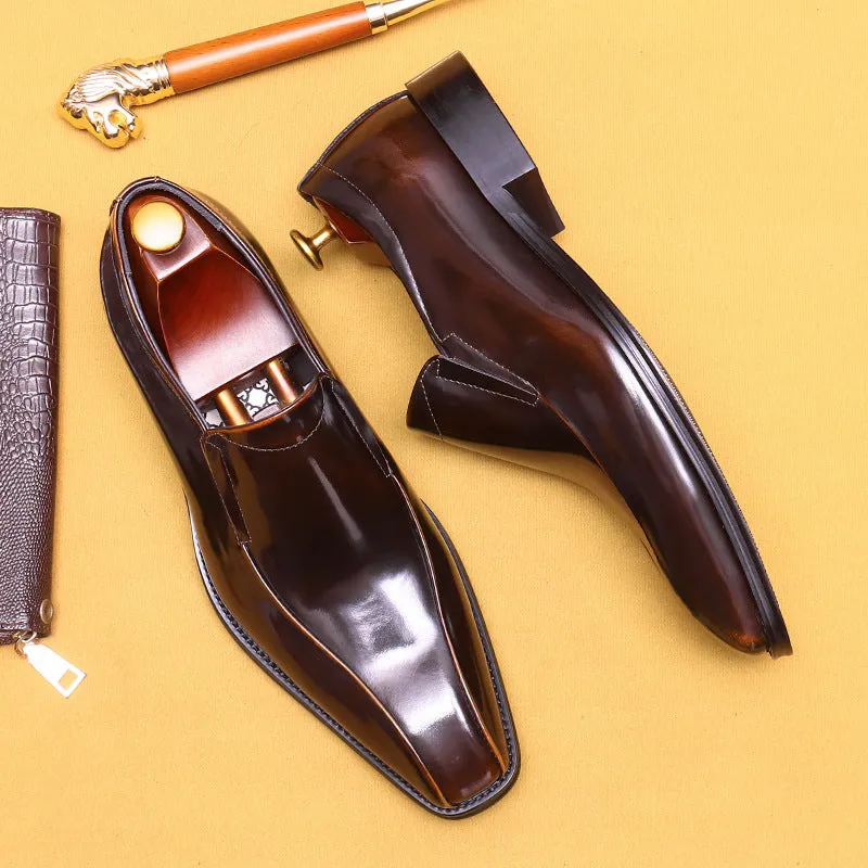 Top Layer Cowhide Men's Leather Shoes British Business Dress Leather Shoes Men's Wedding Groom's Shoes Genuine Leather Slip on Pointed Loafers23666