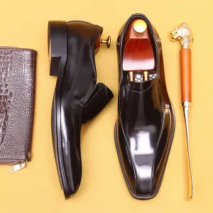 Top Layer Cowhide Men's Leather Shoes British Business Dress Leather Shoes Men's Wedding Groom's Shoes Genuine Leather Slip on Pointed Loafers23666