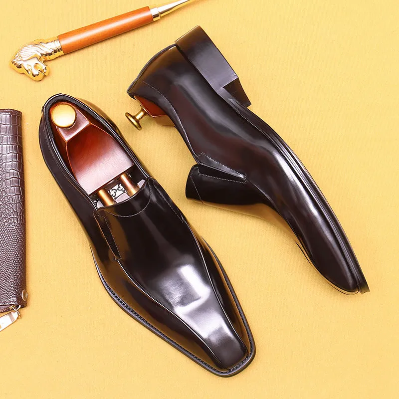 Top Layer Cowhide Men's Leather Shoes British Business Dress Leather Shoes Men's Wedding Groom's Shoes Genuine Leather Slip on Pointed Loafers23666
