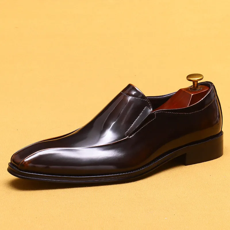 Top Layer Cowhide Men's Leather Shoes British Business Dress Leather Shoes Men's Wedding Groom's Shoes Genuine Leather Slip on Pointed Loafers23666