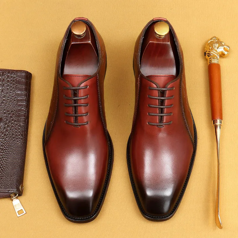 Top Layer Cowhide Men's Leather Shoes Business Oxford Shoes British Color Block Pointed Toe Men's Formal Wear Shoes Lace-up Men's Shoes Handmade Shoes23130