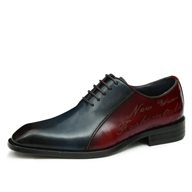 Top Layer Cowhide Men's Leather Shoes Business Oxford Shoes British Color Block Pointed Toe Men's Formal Wear Shoes Lace-up Men's Shoes Handmade Shoes23130