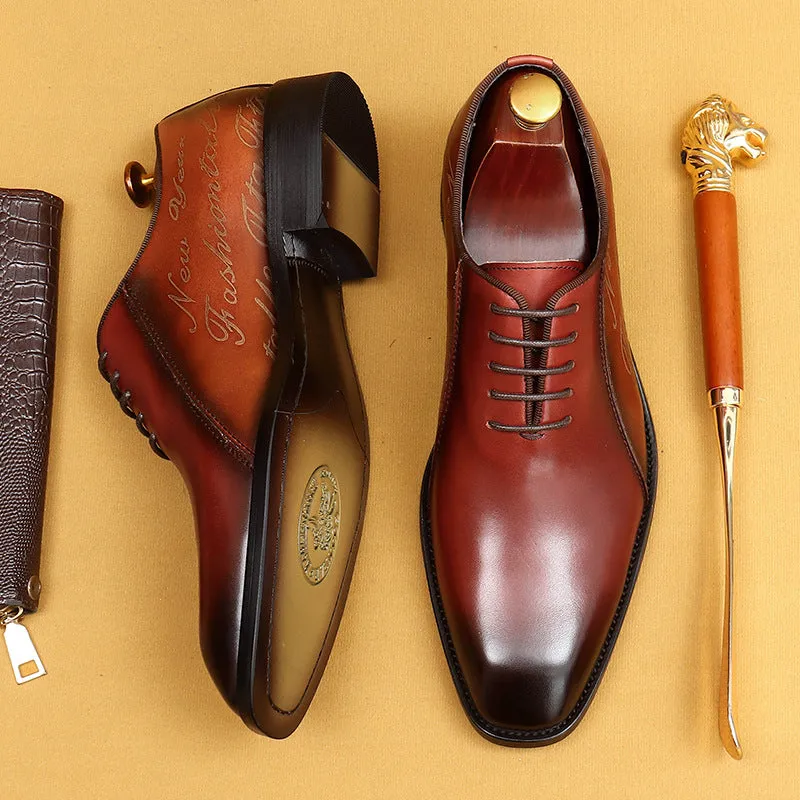 Top Layer Cowhide Men's Leather Shoes Business Oxford Shoes British Color Block Pointed Toe Men's Formal Wear Shoes Lace-up Men's Shoes Handmade Shoes23130