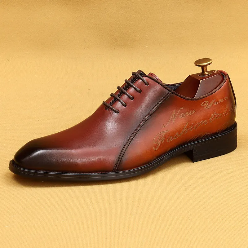 Top Layer Cowhide Men's Leather Shoes Business Oxford Shoes British Color Block Pointed Toe Men's Formal Wear Shoes Lace-up Men's Shoes Handmade Shoes23130