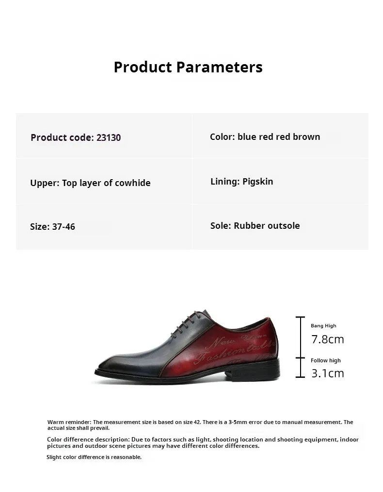 Top Layer Cowhide Men's Leather Shoes Business Oxford Shoes British Color Block Pointed Toe Men's Formal Wear Shoes Lace-up Men's Shoes Handmade Shoes23130