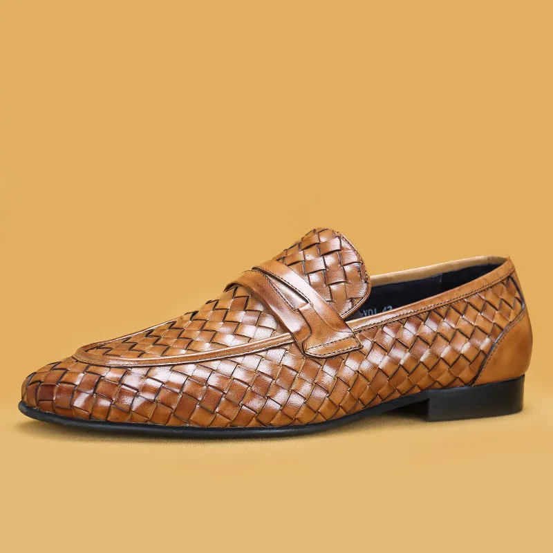 Top Layer Cowhide Men's Leather Shoes Hand-Woven Leather Shoes Men's Leather Breathable Loafers Business Casual Leather Shoes65116