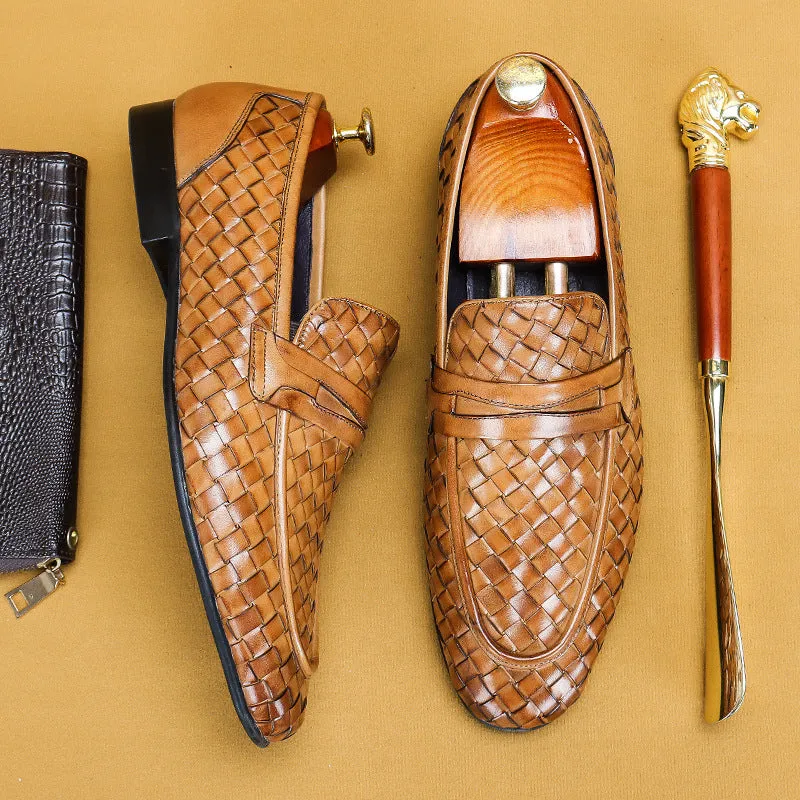 Top Layer Cowhide Men's Leather Shoes Hand-Woven Leather Shoes Men's Leather Breathable Loafers Business Casual Leather Shoes65116