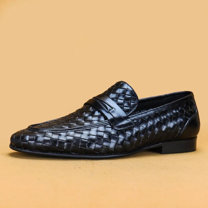 Top Layer Cowhide Men's Leather Shoes Hand-Woven Leather Shoes Men's Leather Breathable Loafers Business Casual Leather Shoes65116
