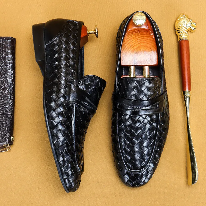Top Layer Cowhide Men's Leather Shoes Hand-Woven Leather Shoes Men's Leather Breathable Loafers Business Casual Leather Shoes65116
