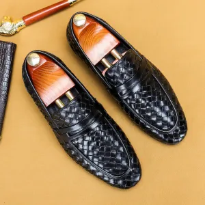 Top Layer Cowhide Men's Leather Shoes Hand-Woven Leather Shoes Men's Leather Breathable Loafers Business Casual Leather Shoes65116