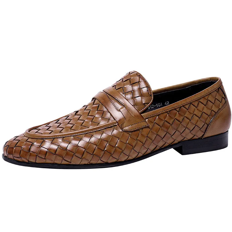 Top Layer Cowhide Men's Leather Shoes Hand-Woven Leather Shoes Men's Leather Breathable Loafers Business Casual Leather Shoes65116