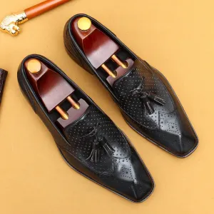 Top Layer Cowhide Men's Leather Shoes Tassel Loafers Casual Summer Leather Shoes Men's Hollow Breathable Leather Business Formal Wear Shoes68907
