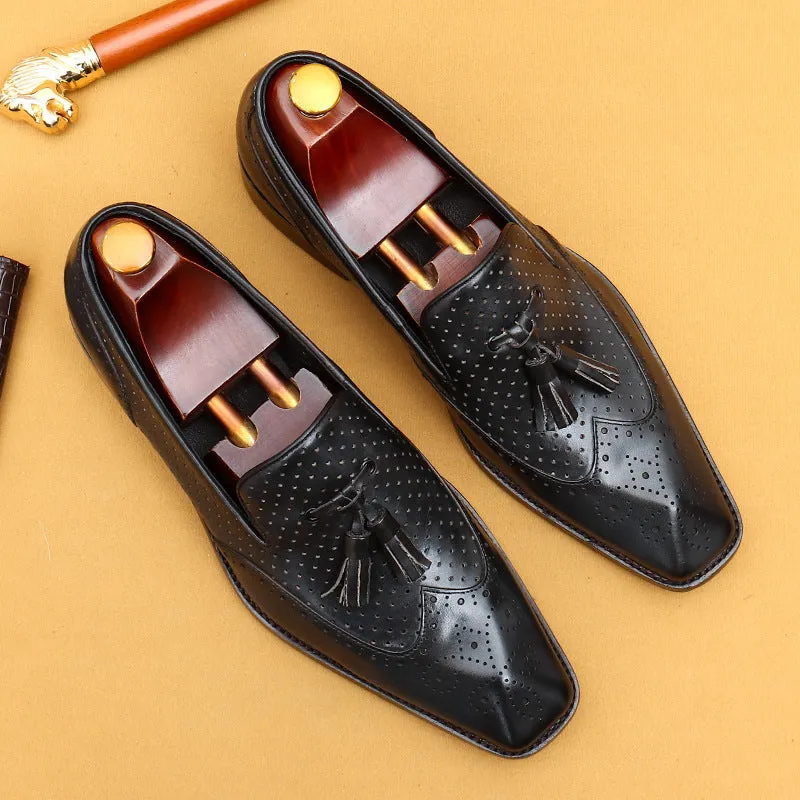 Top Layer Cowhide Men's Leather Shoes Tassel Loafers Casual Summer Leather Shoes Men's Hollow Breathable Leather Business Formal Wear Shoes68907