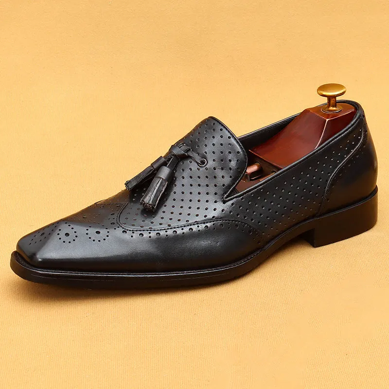 Top Layer Cowhide Men's Leather Shoes Tassel Loafers Casual Summer Leather Shoes Men's Hollow Breathable Leather Business Formal Wear Shoes68907