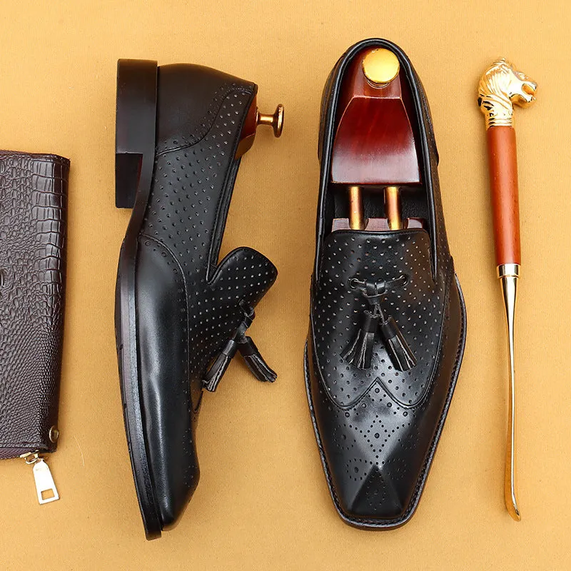 Top Layer Cowhide Men's Leather Shoes Tassel Loafers Casual Summer Leather Shoes Men's Hollow Breathable Leather Business Formal Wear Shoes68907