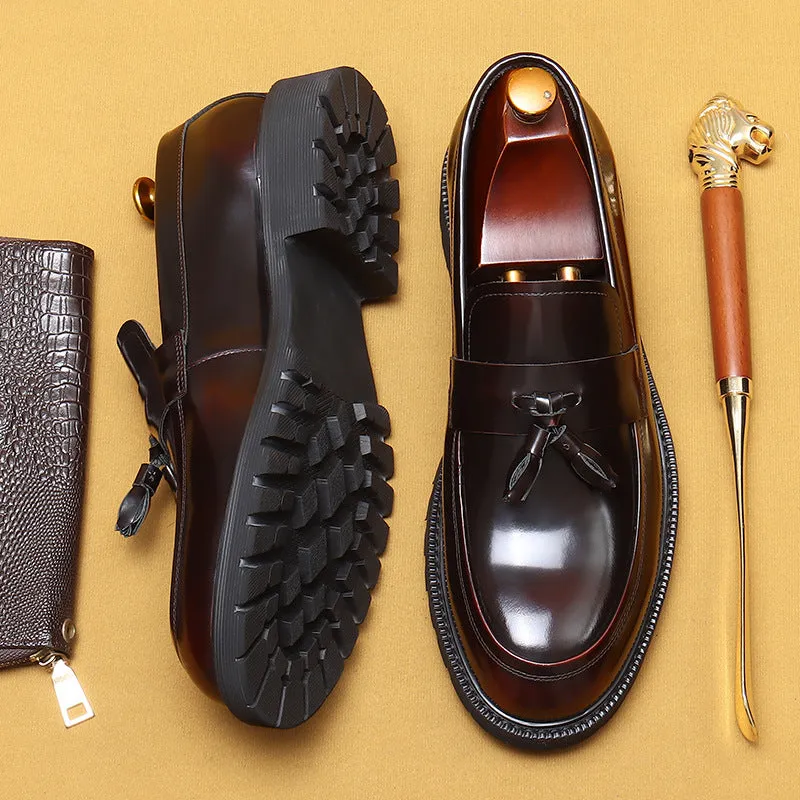 Top Layer Cowhide Men's Leather Shoes Tassel Loafers Men's Leather Platform British Casual Shoes Cowhide Lining Business Formal Wear96115