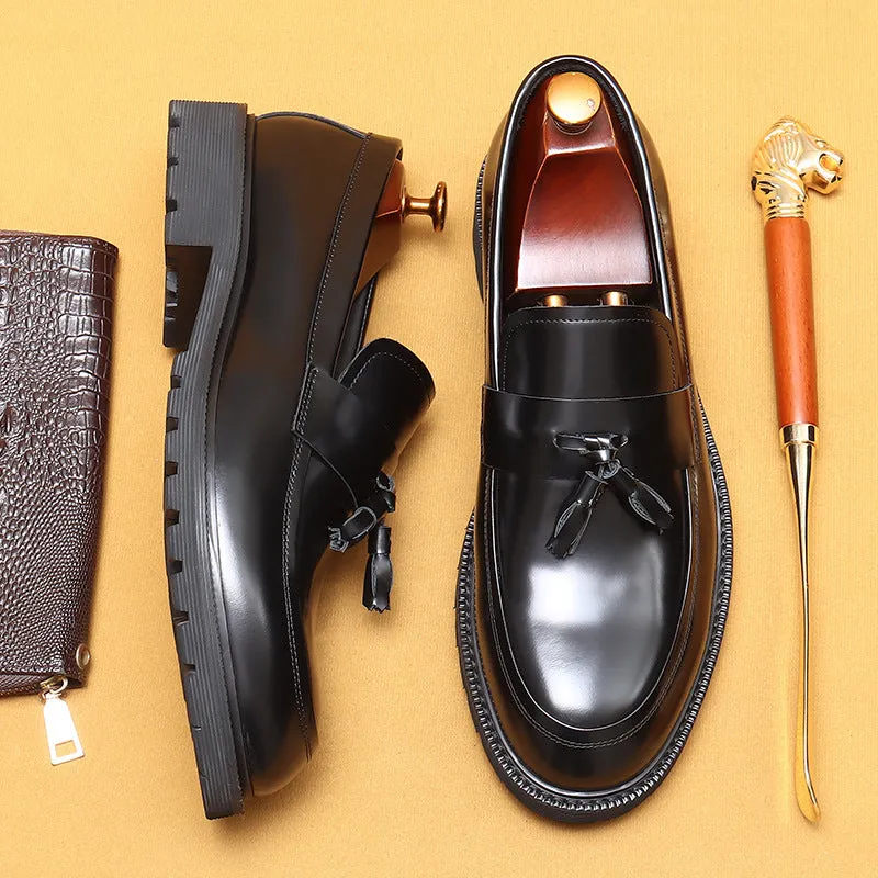 Top Layer Cowhide Men's Leather Shoes Tassel Loafers Men's Leather Platform British Casual Shoes Cowhide Lining Business Formal Wear96115